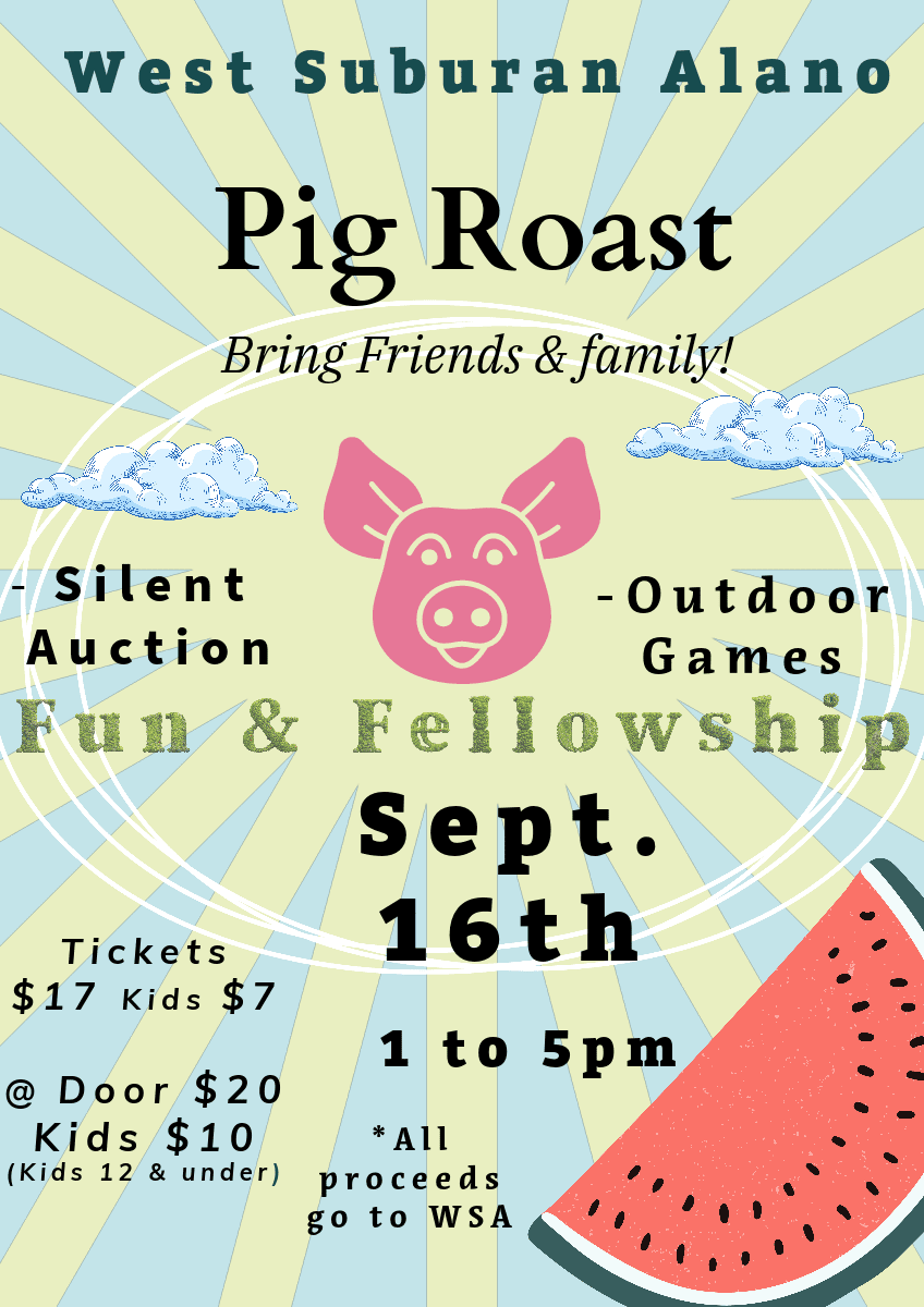 West Suburban Alano 2023 Pig Roast event poster